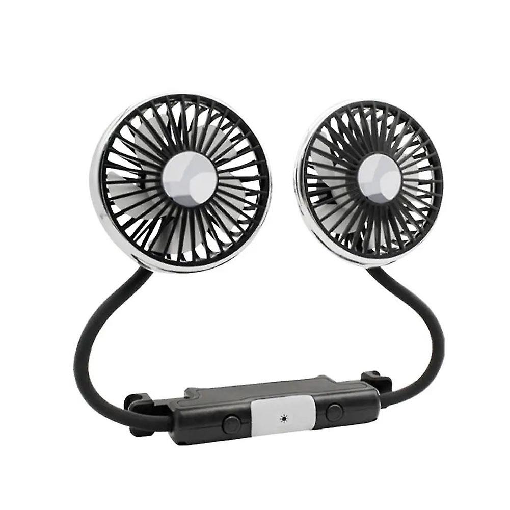 Dual Head Car Clip Fan 360° Rotatable Low Noise Cooling Fan With LED Light For Front Rear Seat Type C Powered