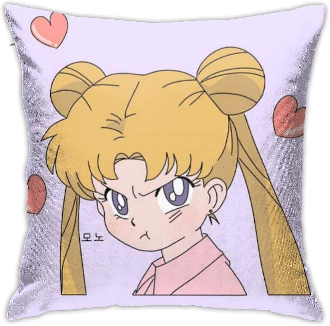 スロー枕カバーセーラームーン枕カバークッションケースソファベッドチェアホームデコレーション(18x18インチ)AA-3240