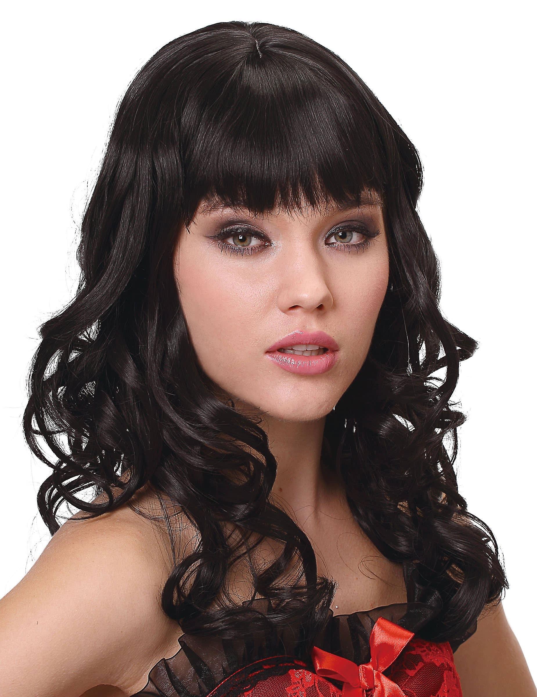 Luxury wavy black wig with women's fringe - 221g