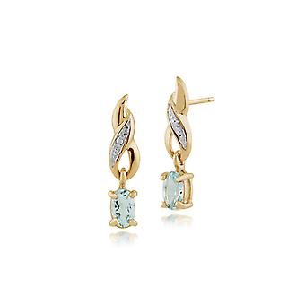 Classic Oval Aquamarine & Diamond Drop Earrings in 9ct...