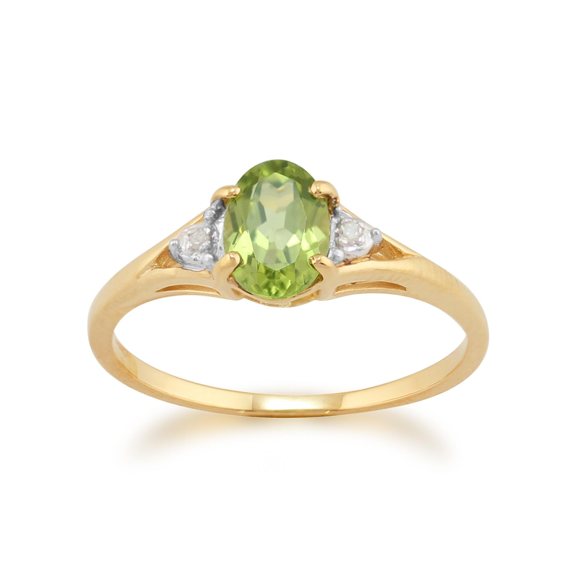 Bague classique ovale péridot & diamant en or jaune 25458 9ct
