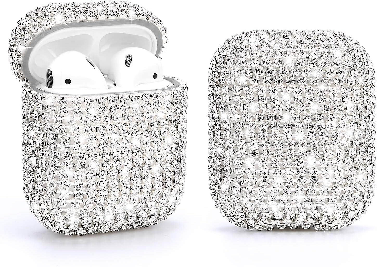 Diamond Airpods Case Cover Protective Airpods Charging Cases Hard Carrying Case Accessories For Airpods 2 & 1 (silver)