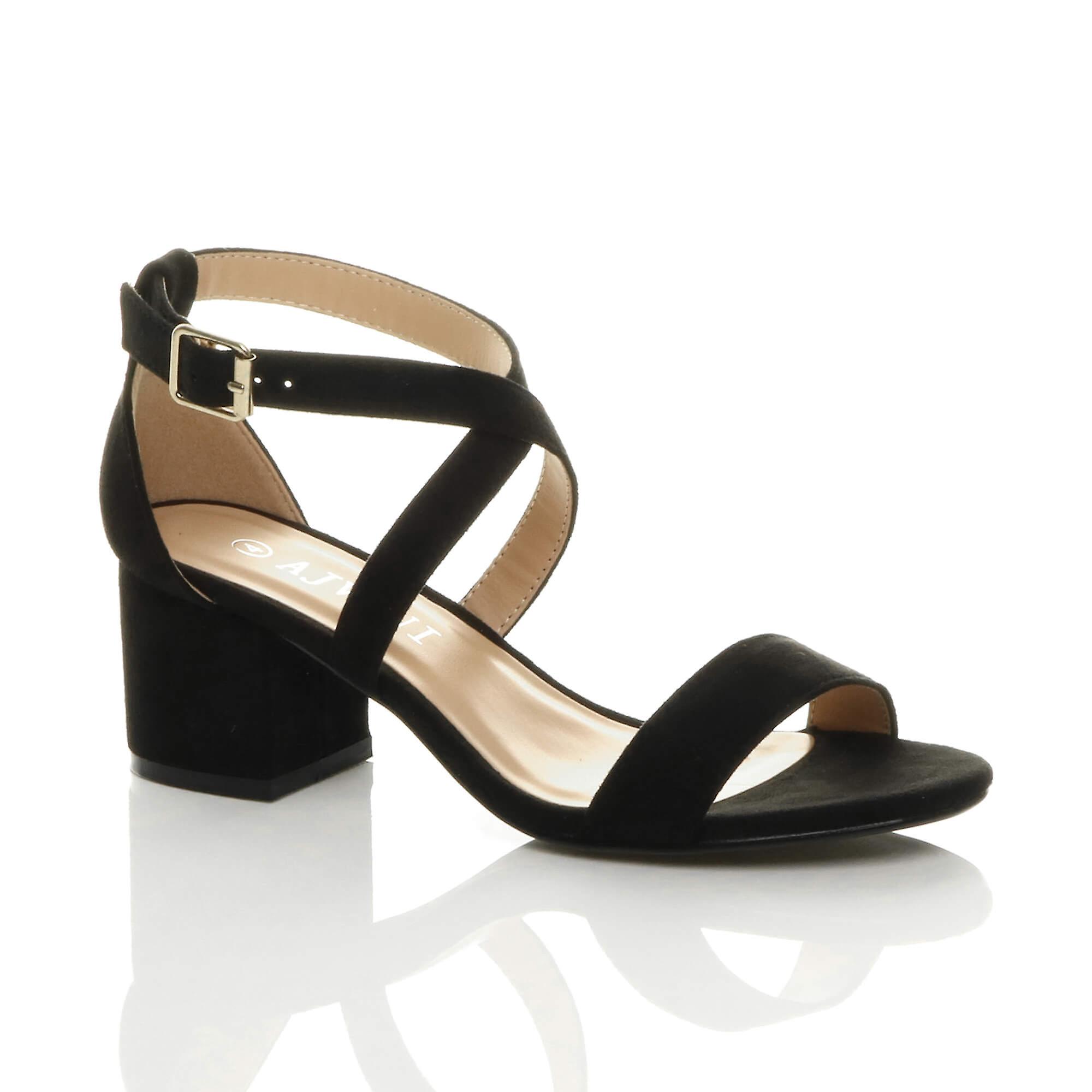 Ajvani Womens mid low block heel peep toe ankle strap strappy party sandals