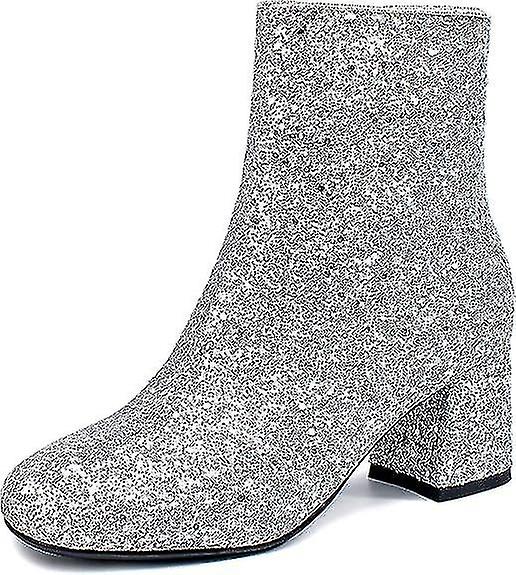 Women's Sequins Glitter Chunky Heel Ankle Boots