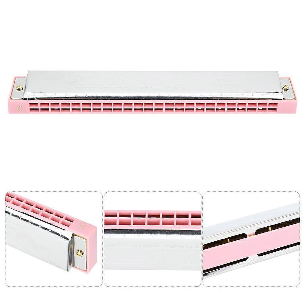 KS-24C 24-Hole C Key Diatonic Harmonica Pink Stainless Steel