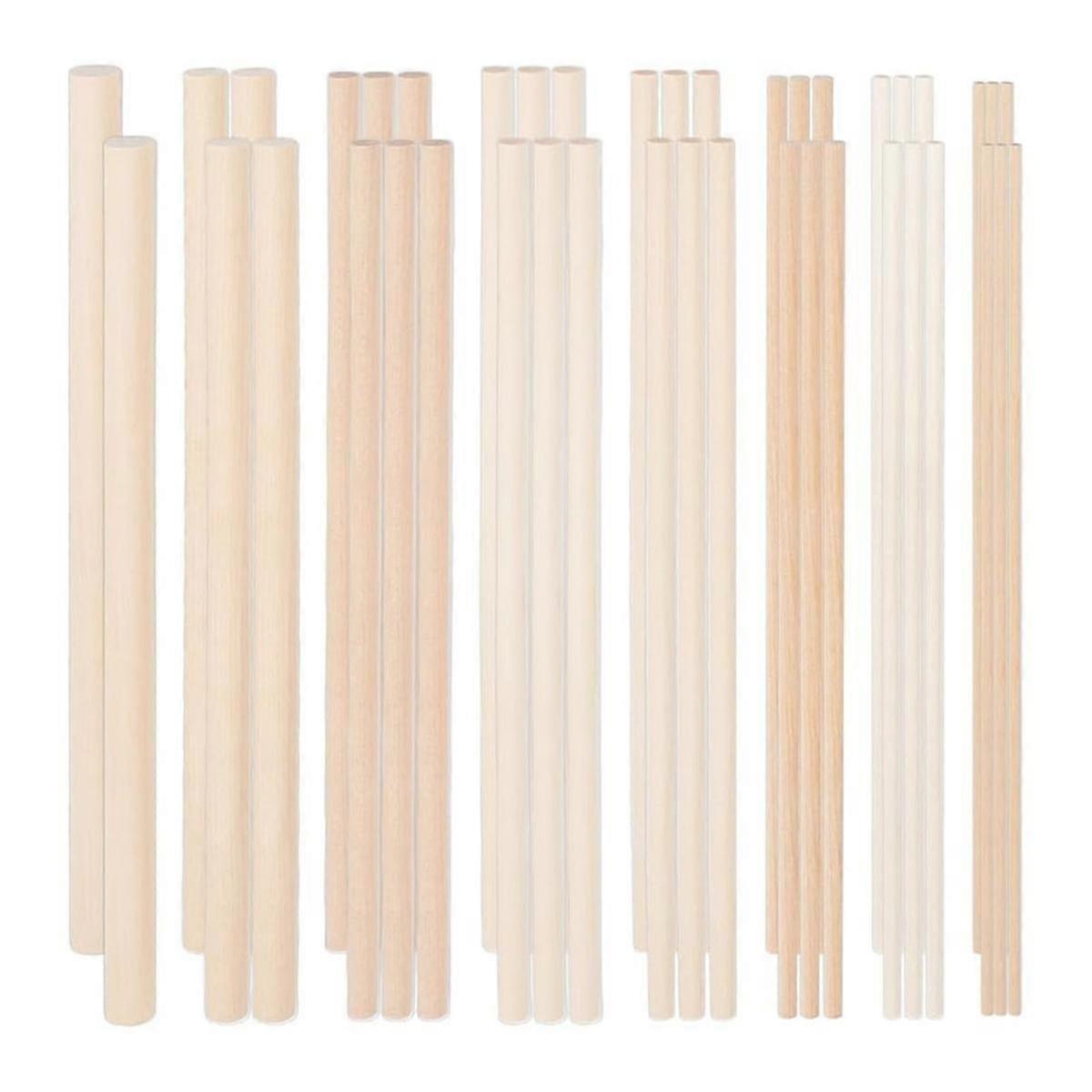 42Pieces Wooden Dowels Various Sizes Round Dowel Rods Beech Wood Sticks Kit Unfinished Wooden Hardw