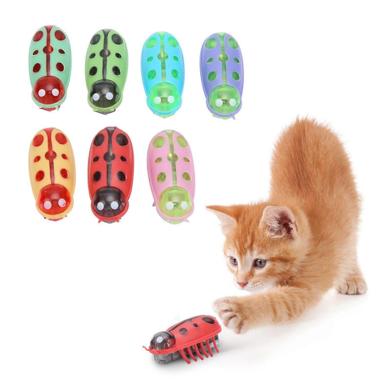 7pcs Pet Mini Cute Ladybug Shape Electric Funny Toy Playing Interactive With Battery For Cat