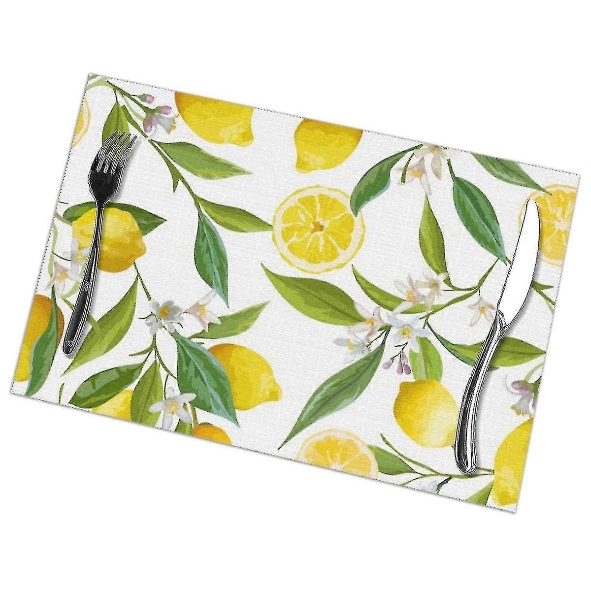 Set Of 6 Fruits Lemon Fl Pattern Placemats For Dining Table Place Mat In Kit Accessories Cu [jkw]