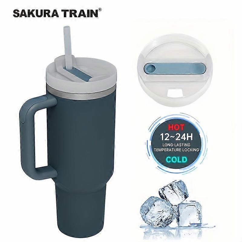 さくら電車のカーカップ - 40オンス真空断熱タンブラー、ハンドルとストロー蓋付き - BPAフリー - 旅行、仕事、外出に最適
