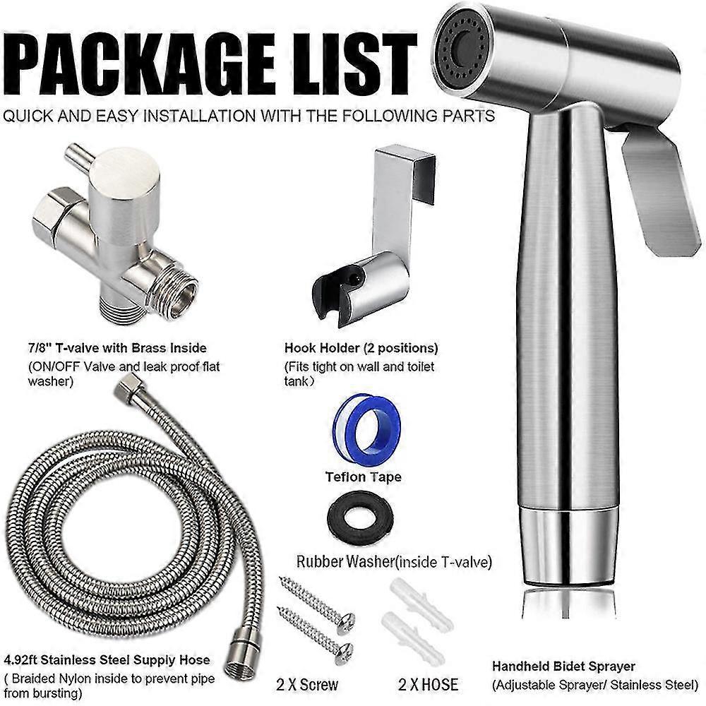 Stainless Steel Handheld Bidet Sprayer Set – Matte Black – Adjustable Pressure – 47 Inch Hose – Wall/Tank Mount-499784