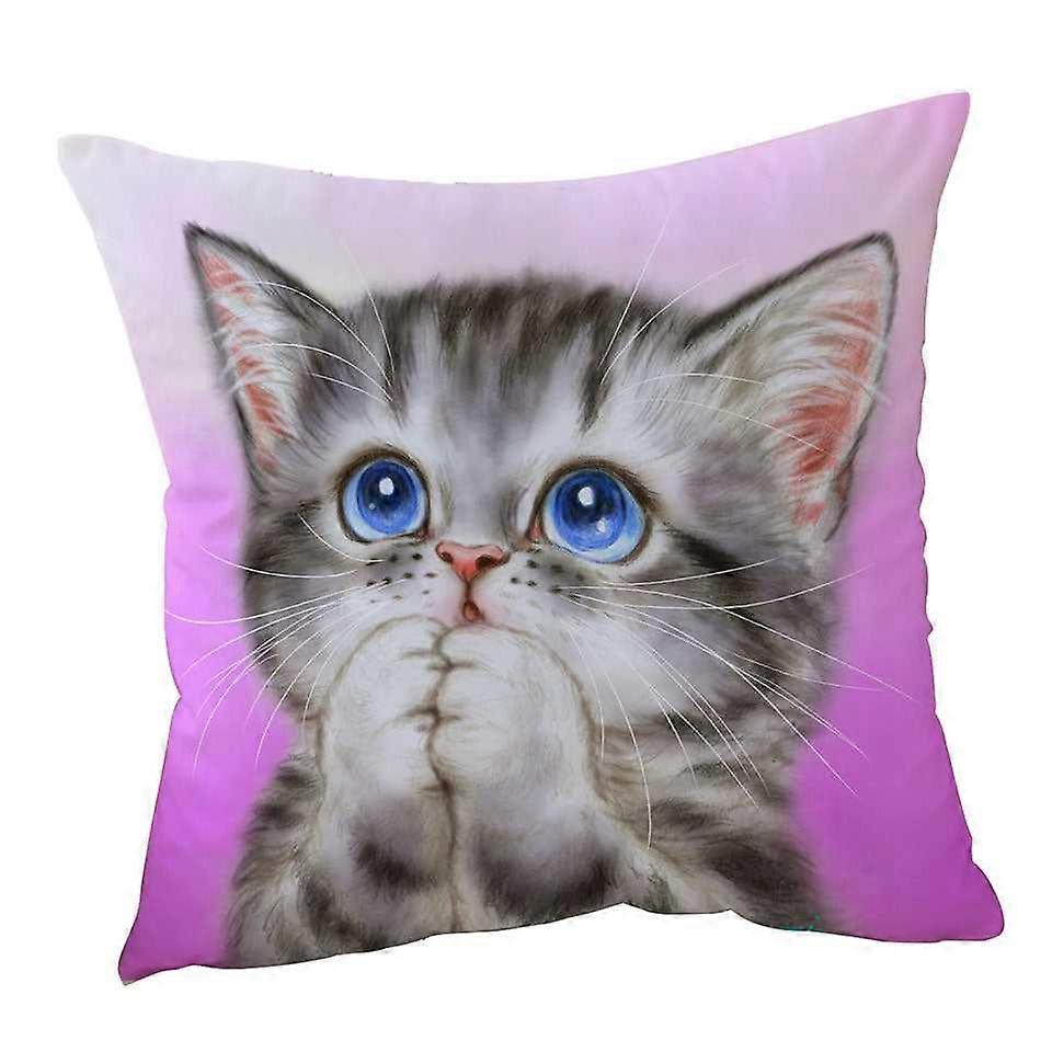 Adorable Kitten Begs for Love Cute Cats Painting Cushion Cover