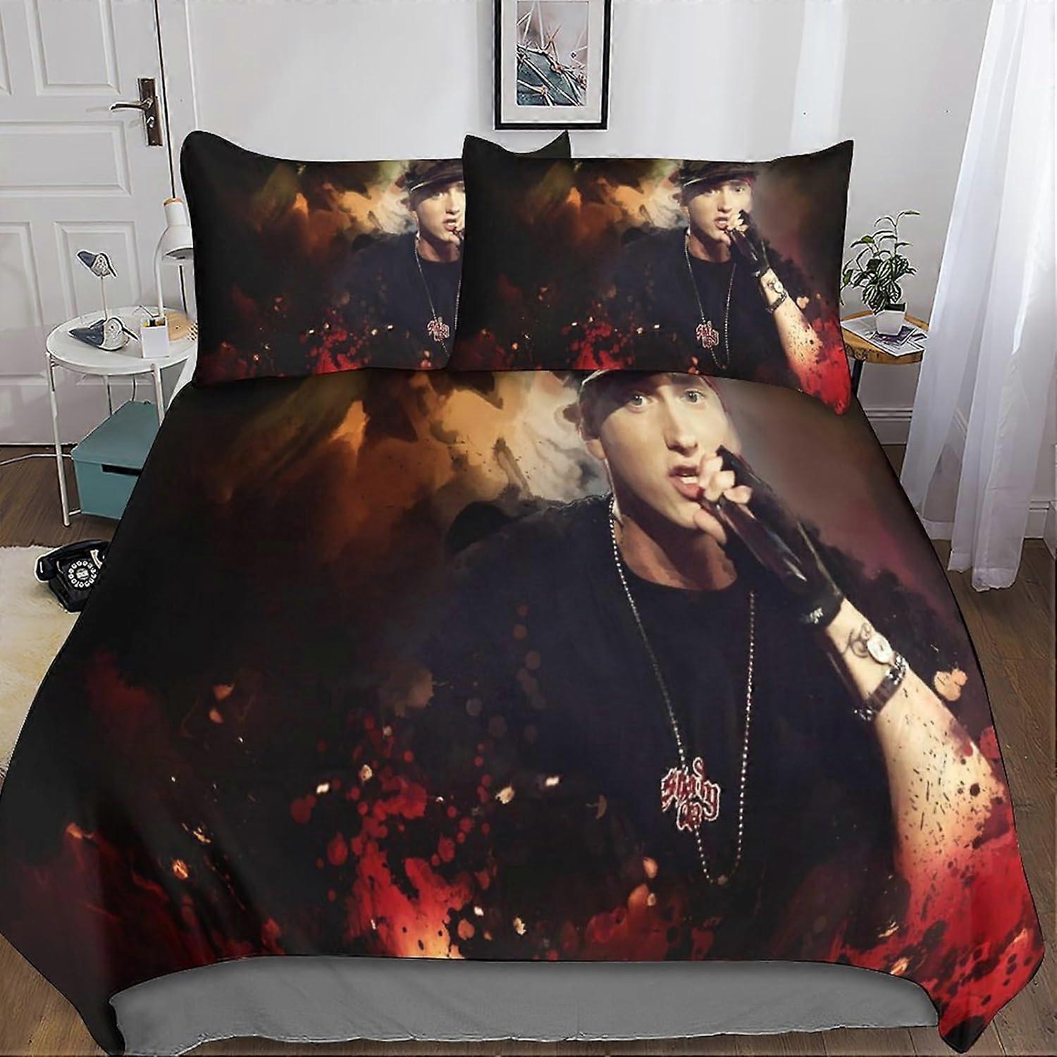 Eminem Yatak Takımı Rapçi Nevresim Yastık Kılıfları ile 3D Baskılı Mikrofiber Yatak, Yetişkinler için Çocuklar Kızlar Fermuar Kapatma ile 3 Adet Çift