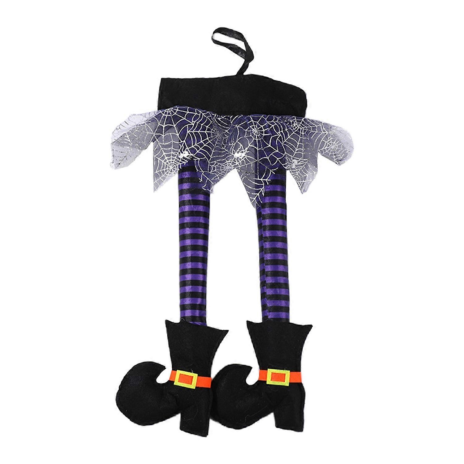 Halloween Witch Legs Prop Hanging Plush Stuffed Witch Legs Ornament with Shoes for Front Door Wall