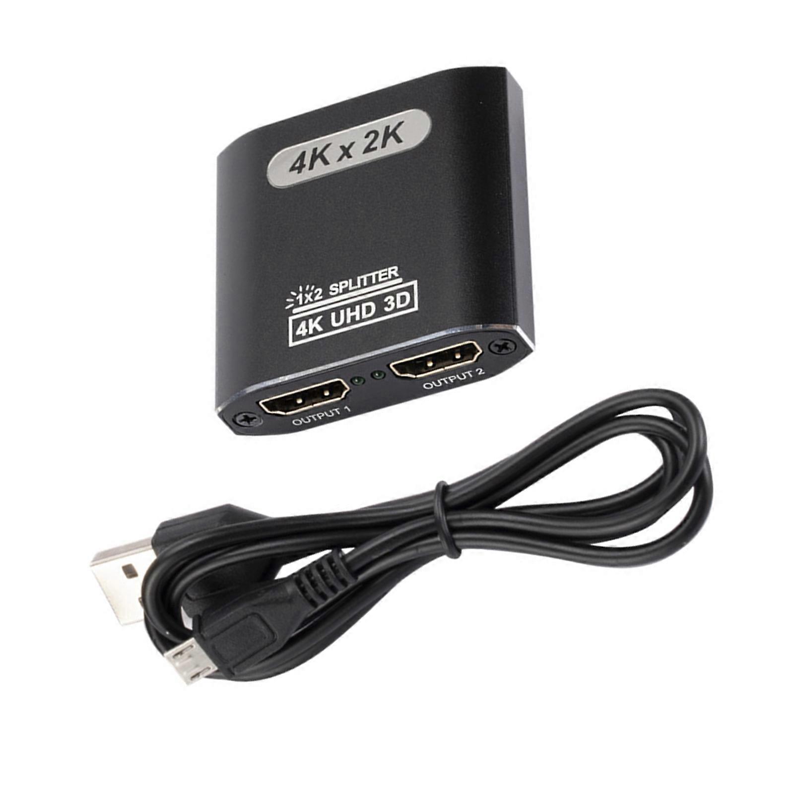 HDMI Splitter 1 In 2 Out - Aluminum 4K Signal V1.4 Powered HDCP Bypass Supports