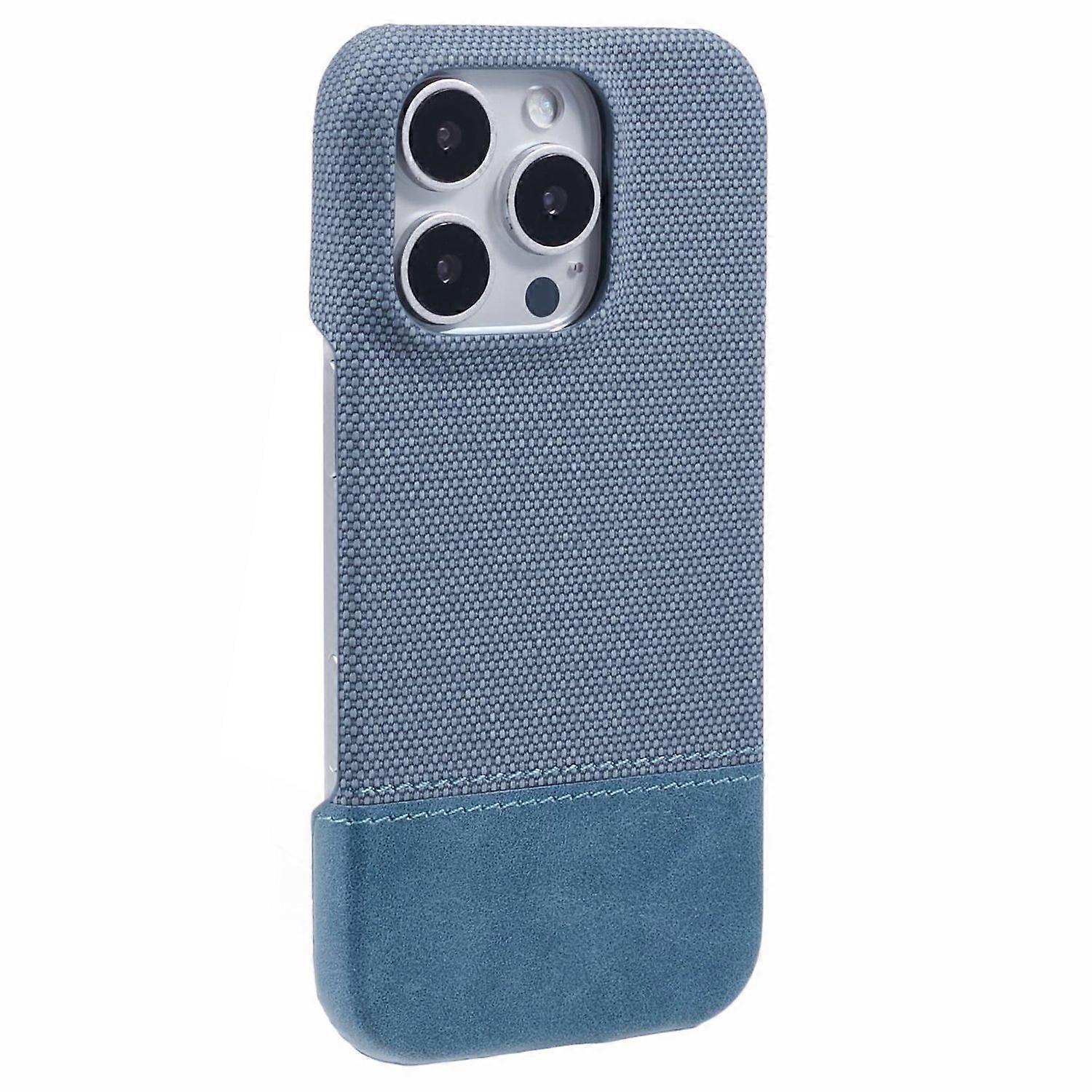 For iPhone 16 Pro Max Case PU Leather+PC Splicing Anti-slip Phone Cover - Baby Blue