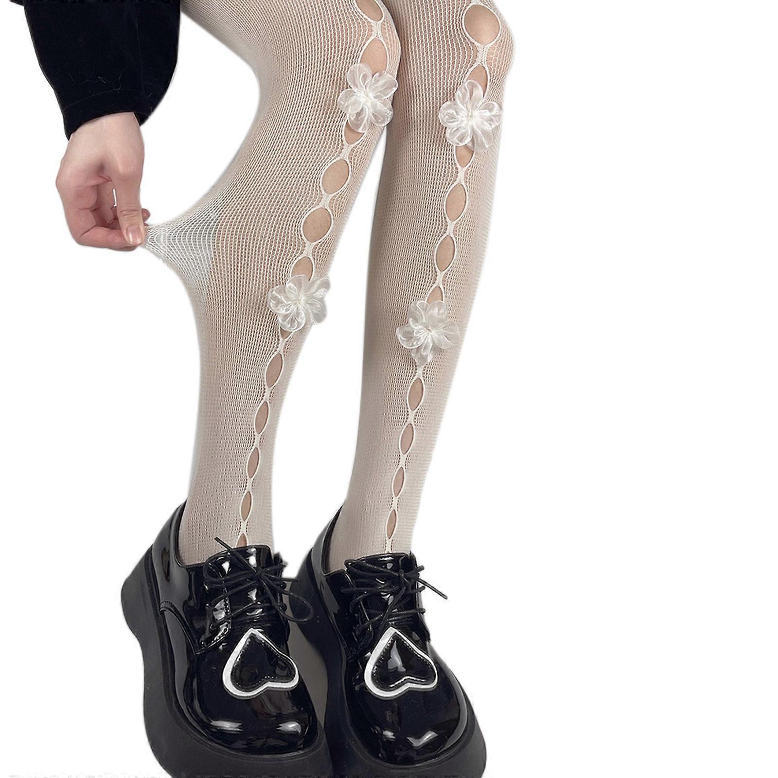 Frauen Lolita Fischnetz Strumpfhose Hohle Löcher Süße handgemachte Mesh Blumenstrumpfhosen