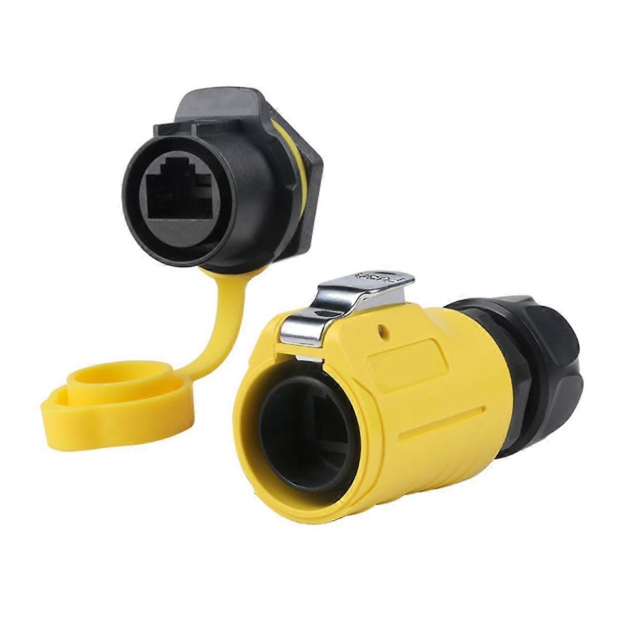 LP-20 RJ45 Connector Set IP68 Waterproof CAT6 RJ45 Panel Mount Socket Plug Network Cable Adapter Ye