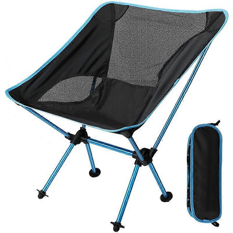 Portable folding camping chair with hiking bag, suitable for barbecue, picnic, beach (blue)