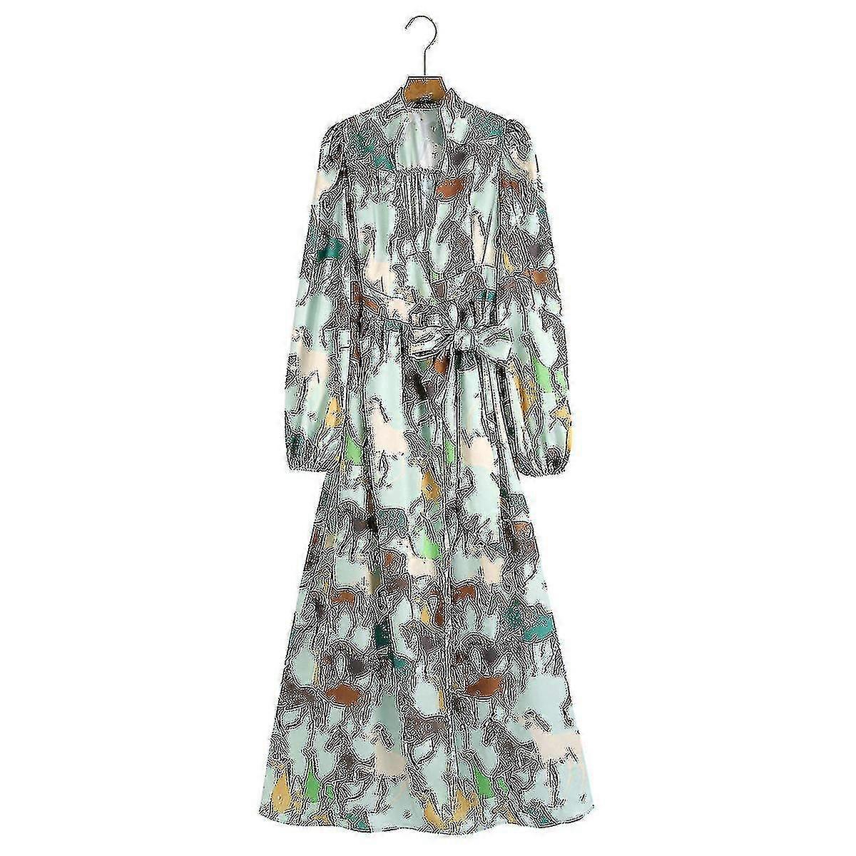 Langärmeliges Damenkleid mit Pferdeprint