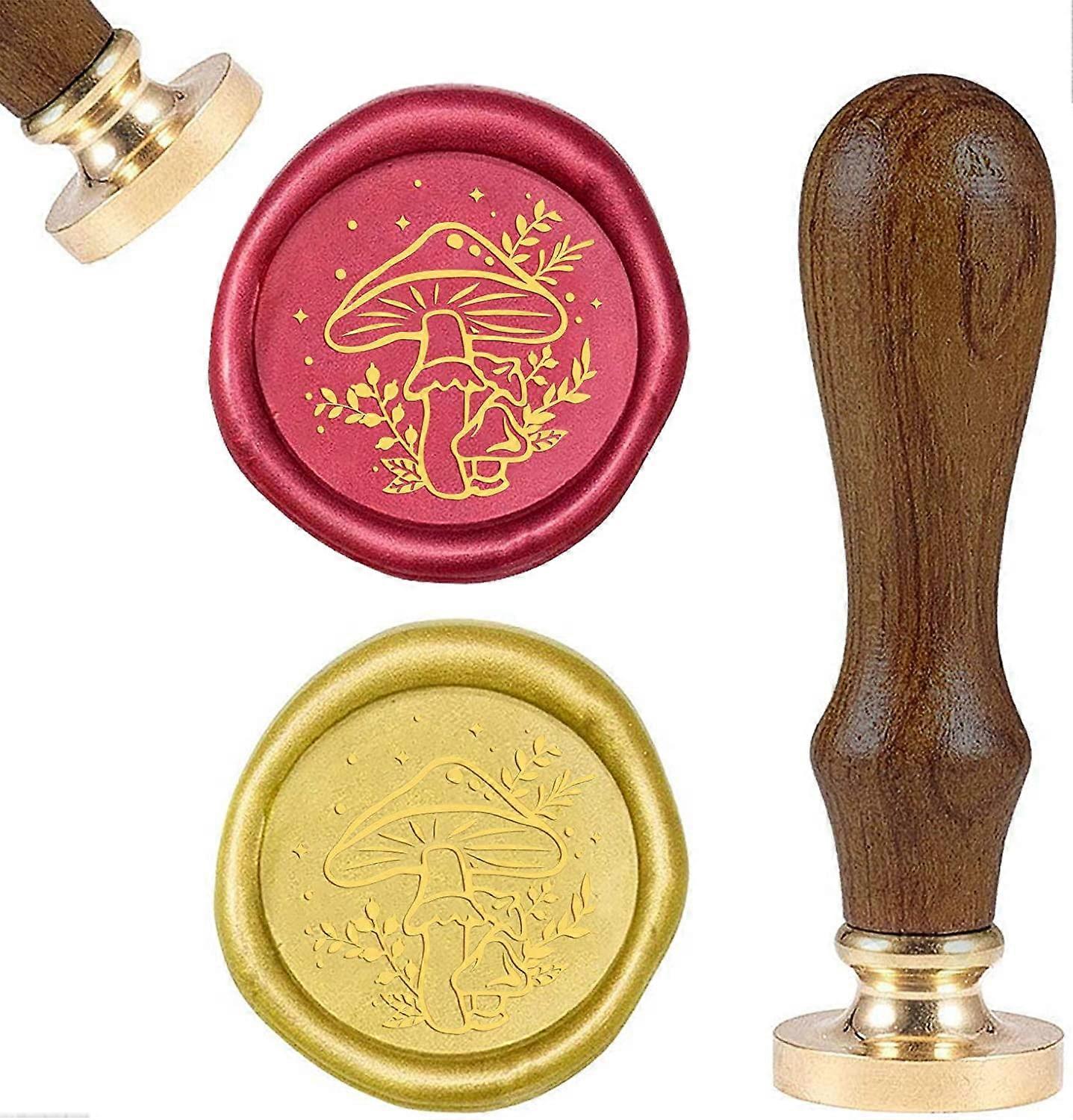 Mushroom Pattern Brass Wax Seal Stamp and Wood Handle Sets Mushroom Sealing Wax Stamps Retro Wood Stamp Wax Seal for Cards Envelopes, Invitations, Win