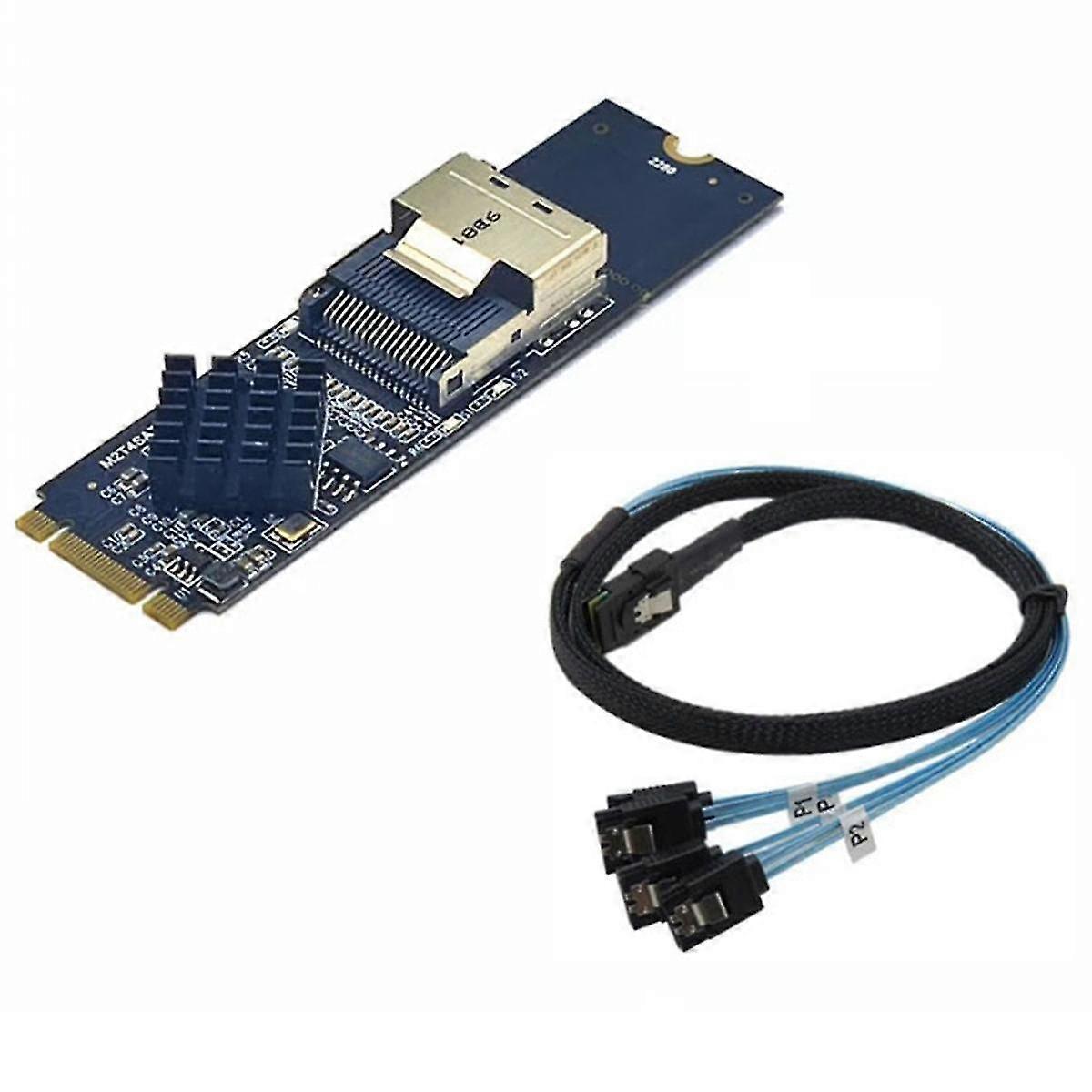 M.2 NVME till Mini SAS SFF-8087 expansionskort stöder 4 portar SATA3.0 6Gbps hårddisk SSD SATA-kontroller