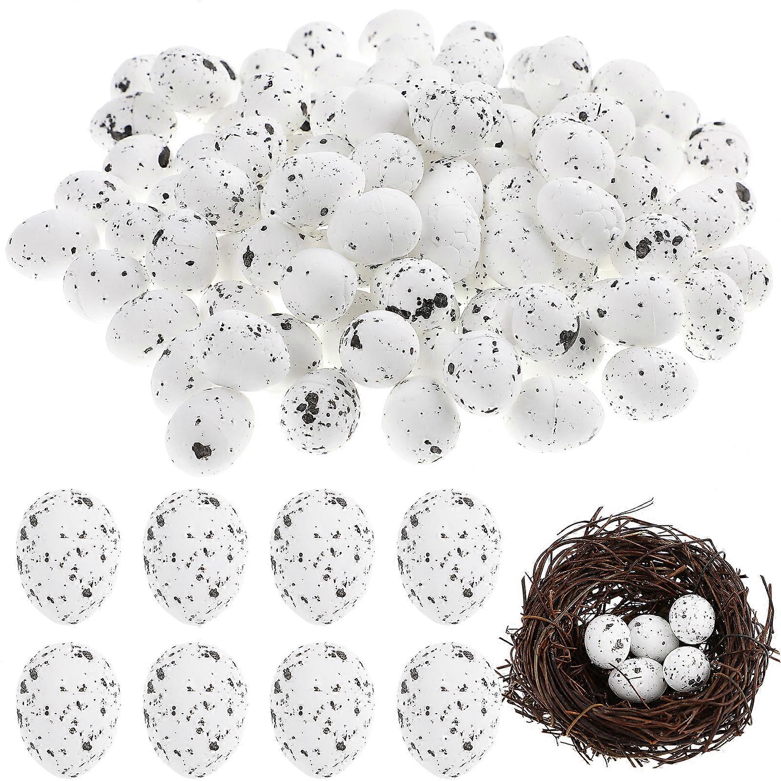 100 pezzi Uova di uccelli di Pasqua Modelli di uova di uccello artificiali Oggetti di scena Decorazioni paesaggistiche in miniatura