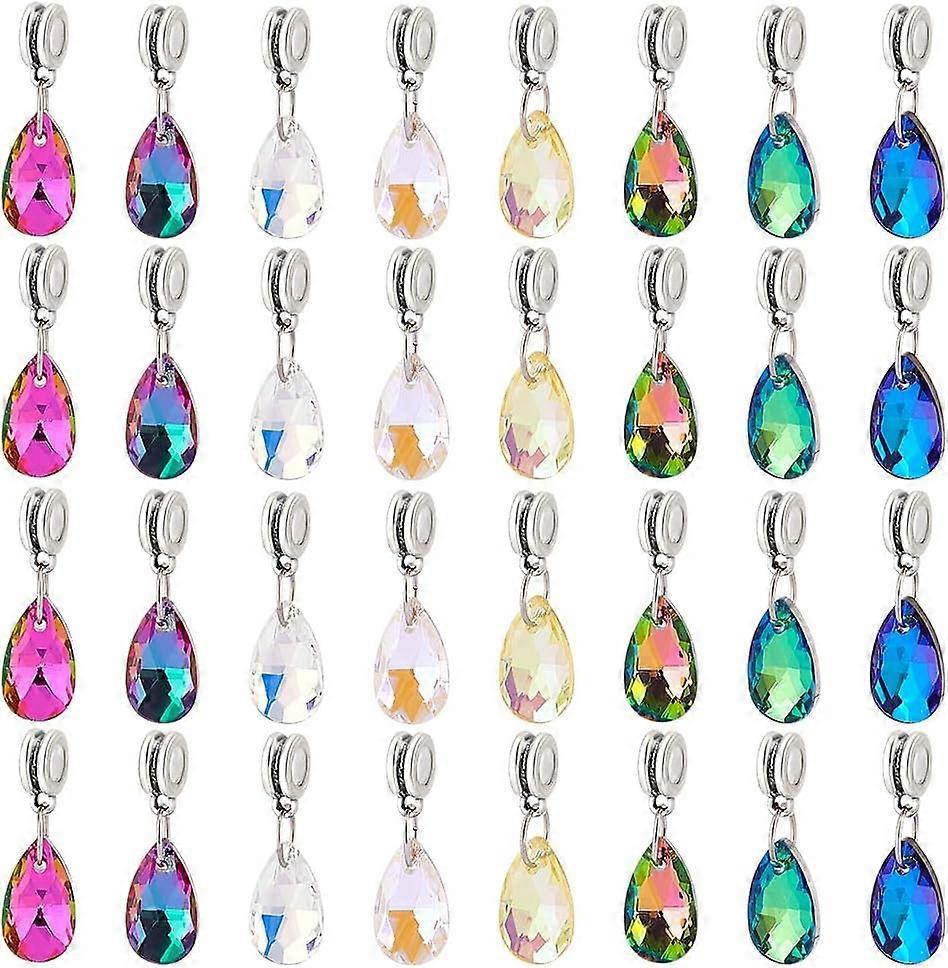 32pcs Teardrop Glass Charms 8 Colors Faceted Waterdrops Charms Crystal Teardrop Pendants Drop Dangle Charms with Large Hole Bail Hanger for Jewelry Ne