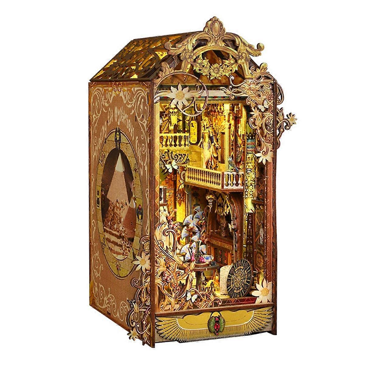 DIY Book Nook Kit, Fantasy 3D Wooden Puzzle Bookend for Bookshelf Decor, with Light Model Kits for