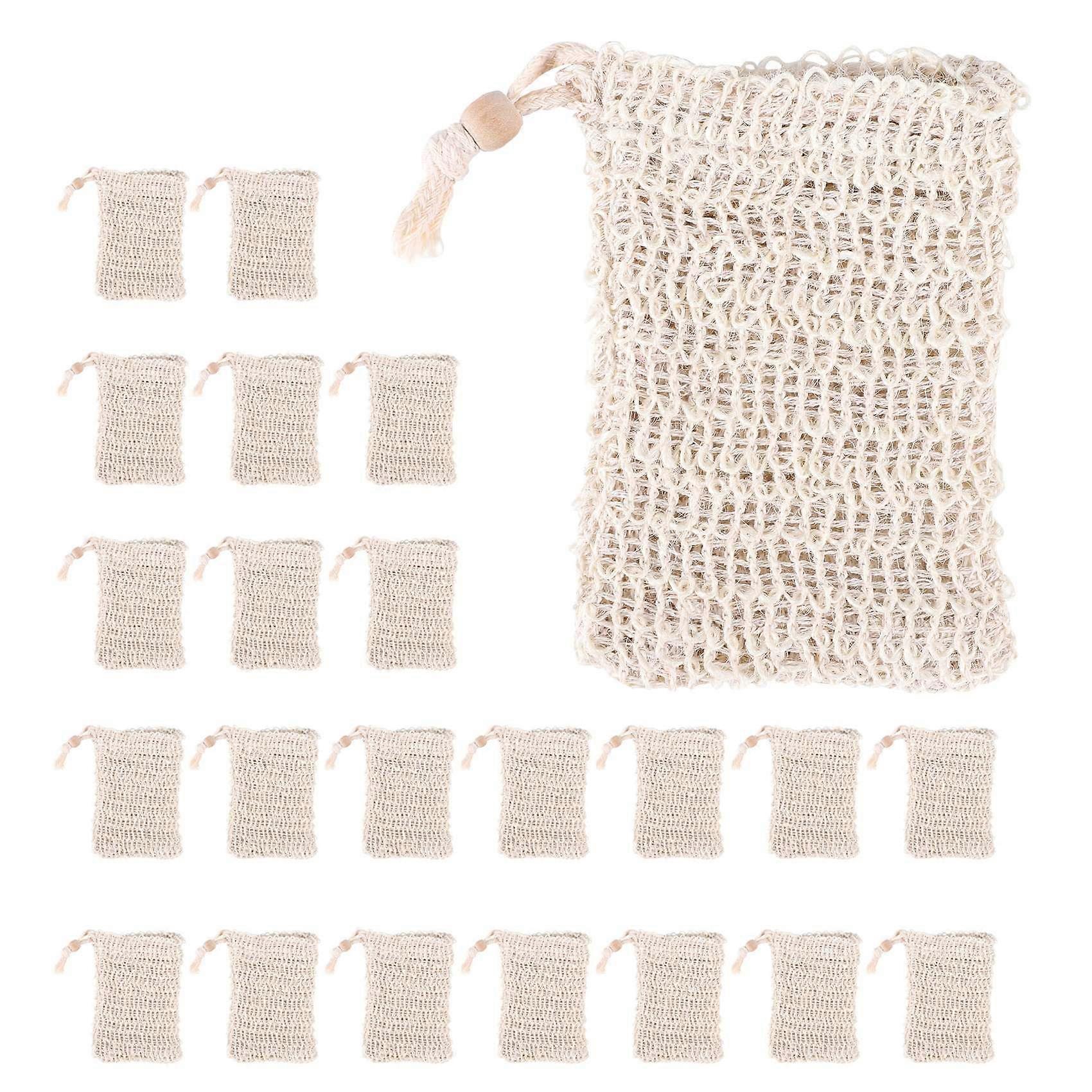 20 Pack Soap Exfoliating Bag,Soap Saver Made Sisal Mesh Soap Bag Bar Soap Bag with Drawstring for B