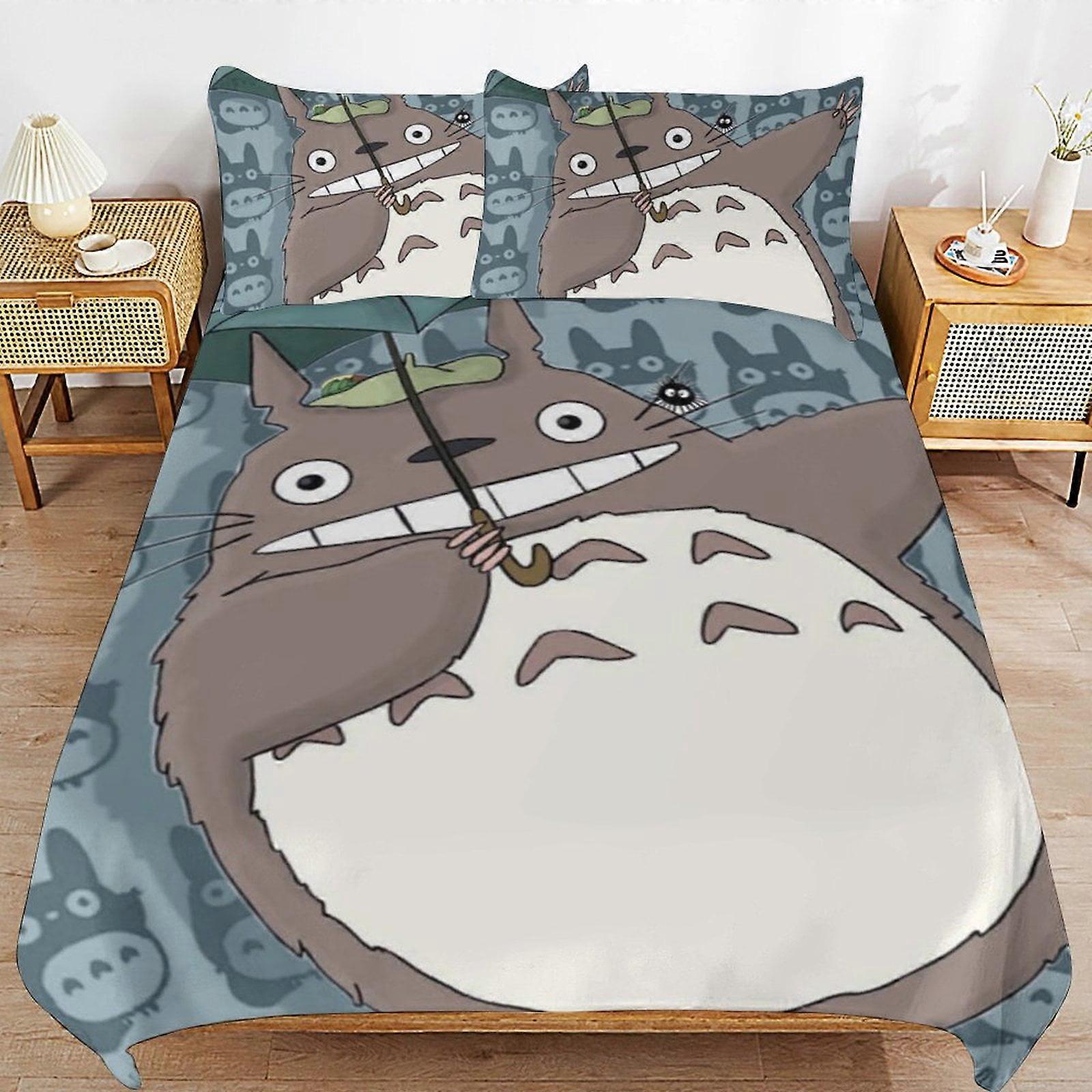 x275 Totoro Comforter Set 3 Pieces Quilt Cover Set Soft Bedding Sets for All Seasons (1 Comforter 2 Pillowcases) hb275