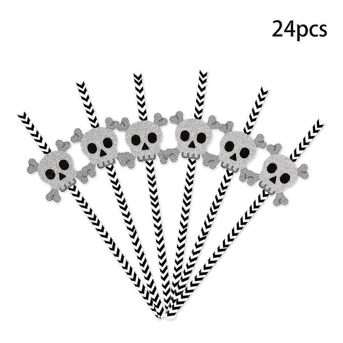 عبر الحدود هالوين القش حفلة الديكور 24 قطعة الجمجمة العنكبوت كوب ماء شرب الديكور قش يمكن التخلص منه - GXCC