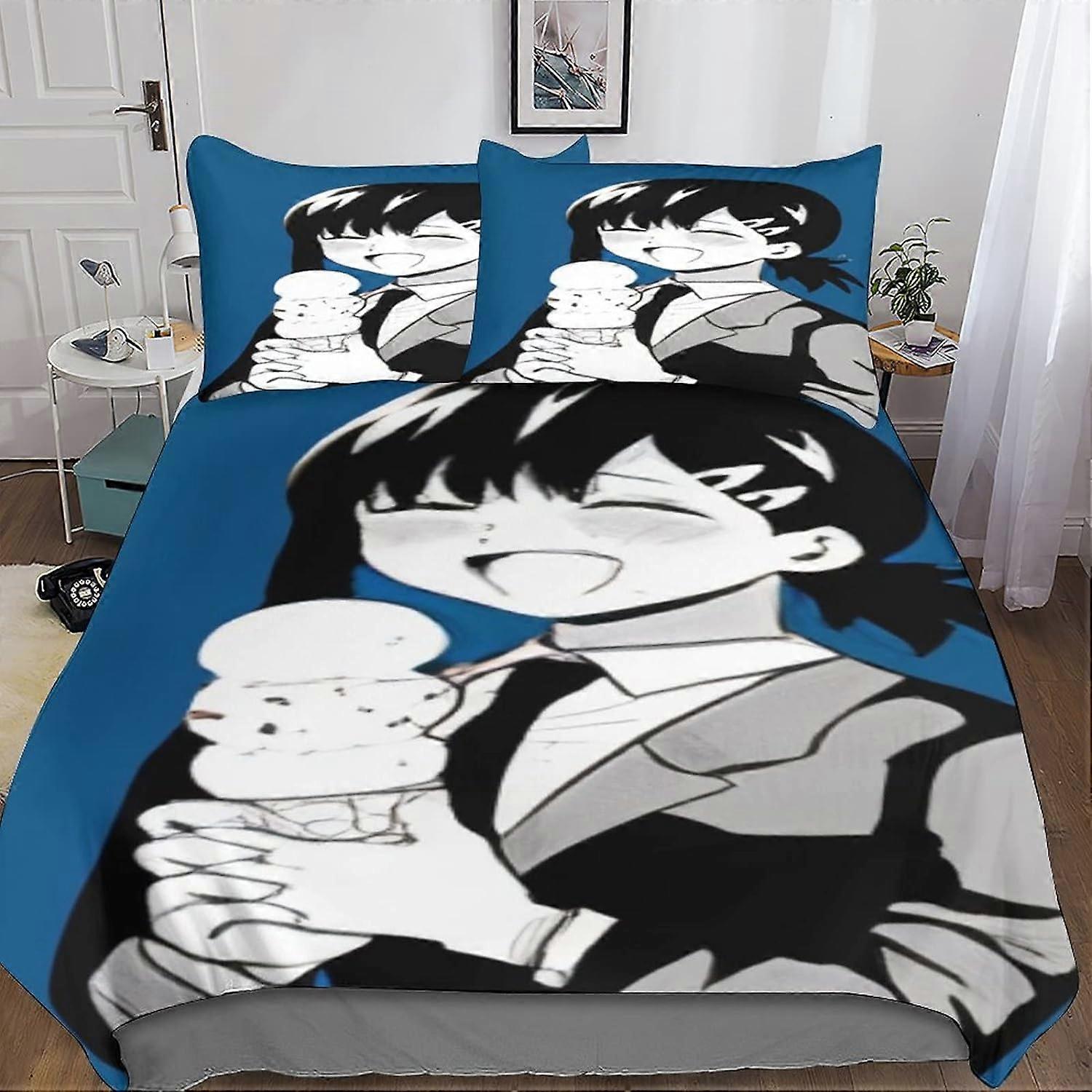 Chainsaw Man Bedding Set, Bedding Set for Adults and Children, D-Shaped Print Pattern, Chainsaw Man, Soft Microfiber Duvet Cover with Gold Shams 135*2