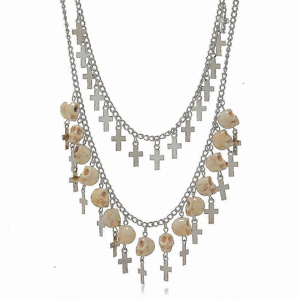 Halloween Skull Cross Scary Double Layer Collier Cadeau