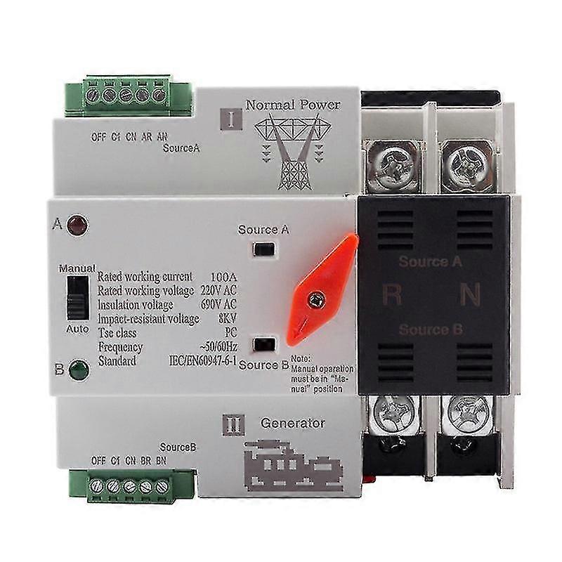 Din Rail 100a 220v Ats Automatic Transfer Switch Electrical Selector Switches Dual Power Switch Uninterrupted Power