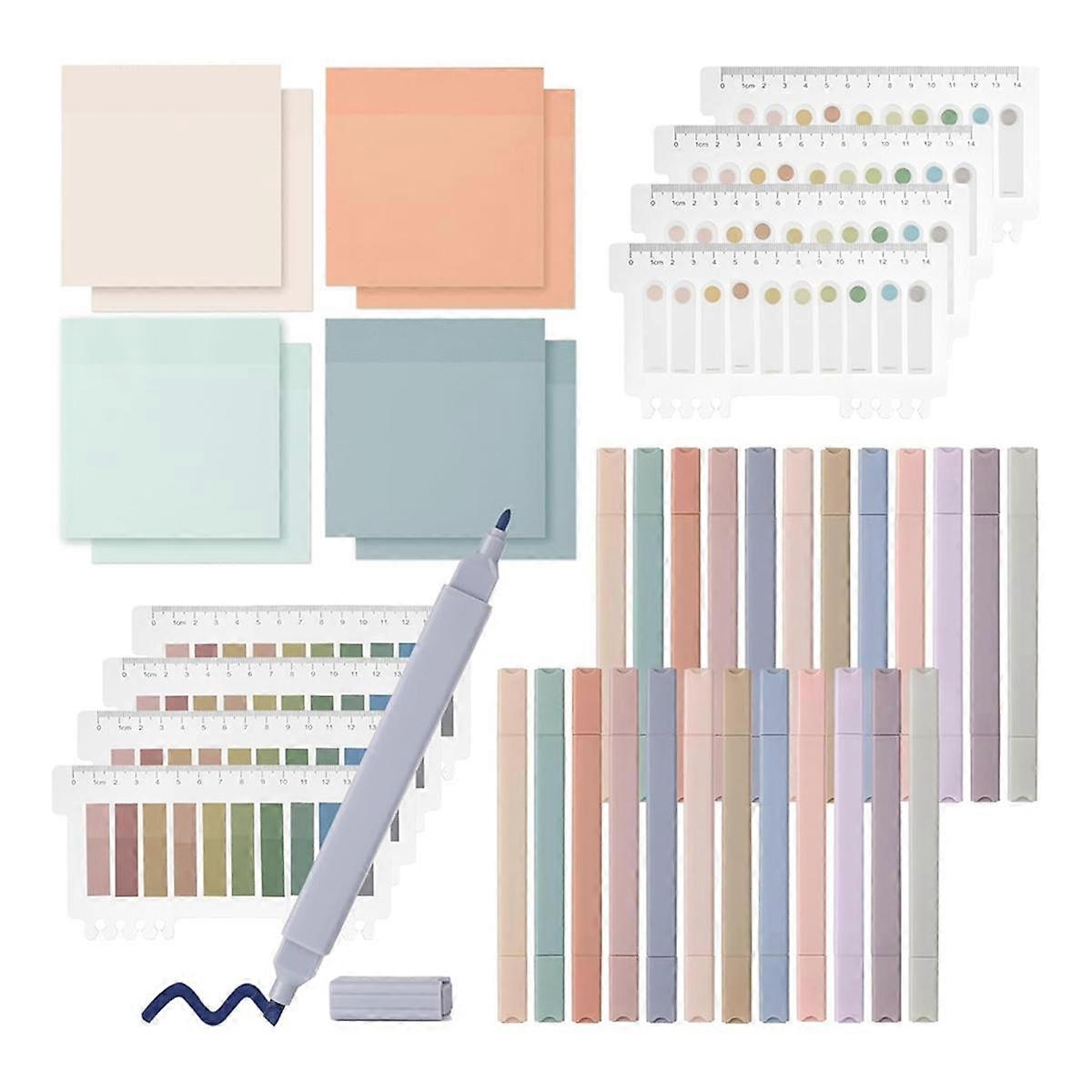 24 Bible Highlighters,1200 Clear Sticky Notes,Morandi Colored Labels for Annotations, Student Aesth