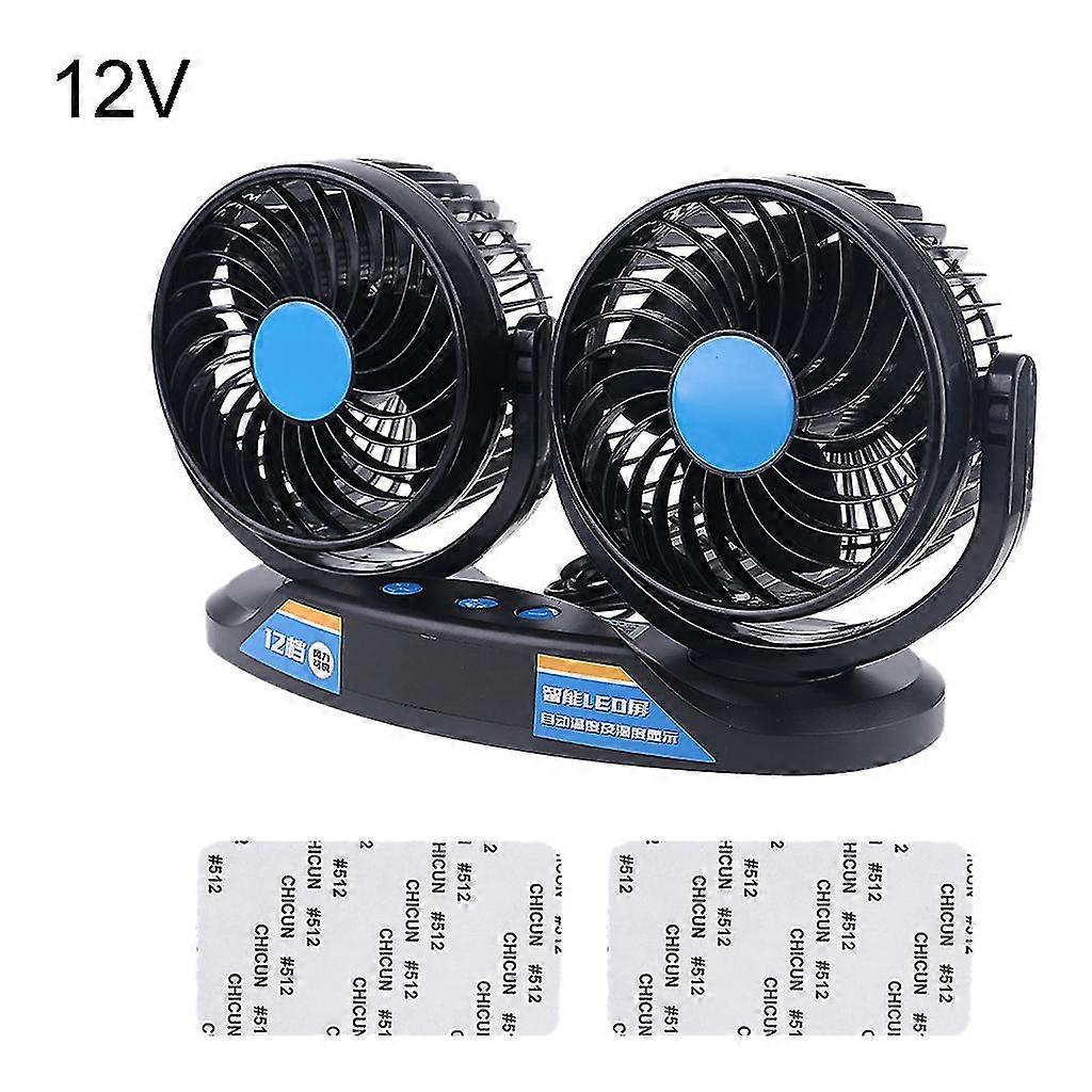 12v 24v Truck Car Fan 12 Speeds 360 Rotatable With Temperature Humidity Display