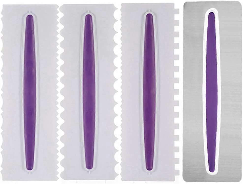 ZK-Ice Cake Scraper Smooth Cake Scraper 1 Stainless Steel + 3 Plastic Smooth Ice Cream Cake Scraper Set DIY Caramel Baking Tool Cake Decorating Comb