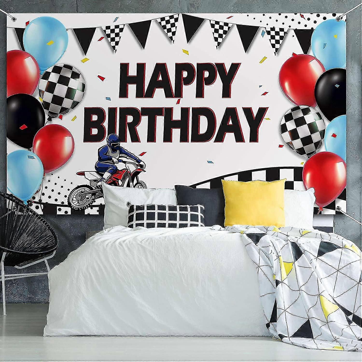 Dirt Bike Birthday Backdrop - 70x47 Inch Motocross Party Decor With Oxford Fabric