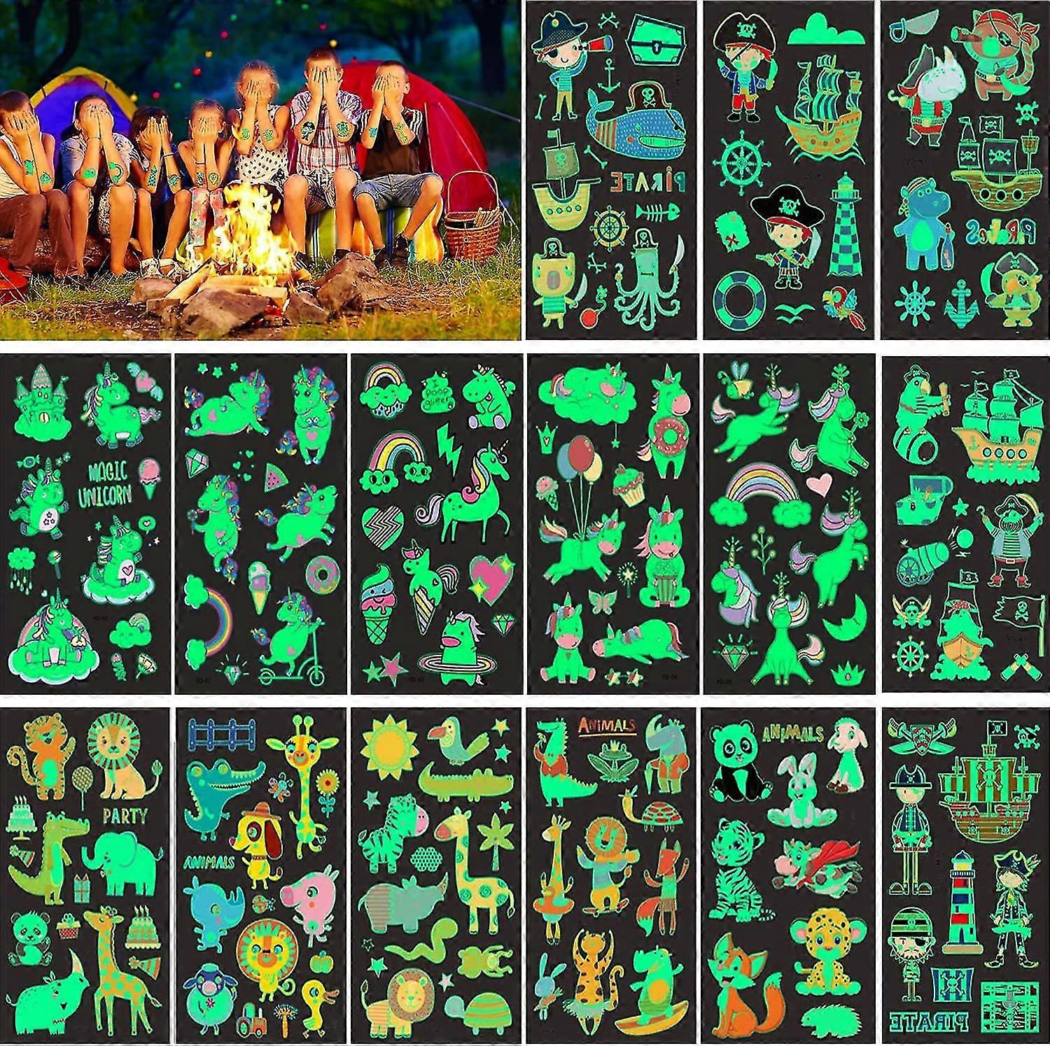 15 Sheets Glow In The Dark Temporary Tattoos, Fluorescent Glow In The Dark Temporary Tattoos