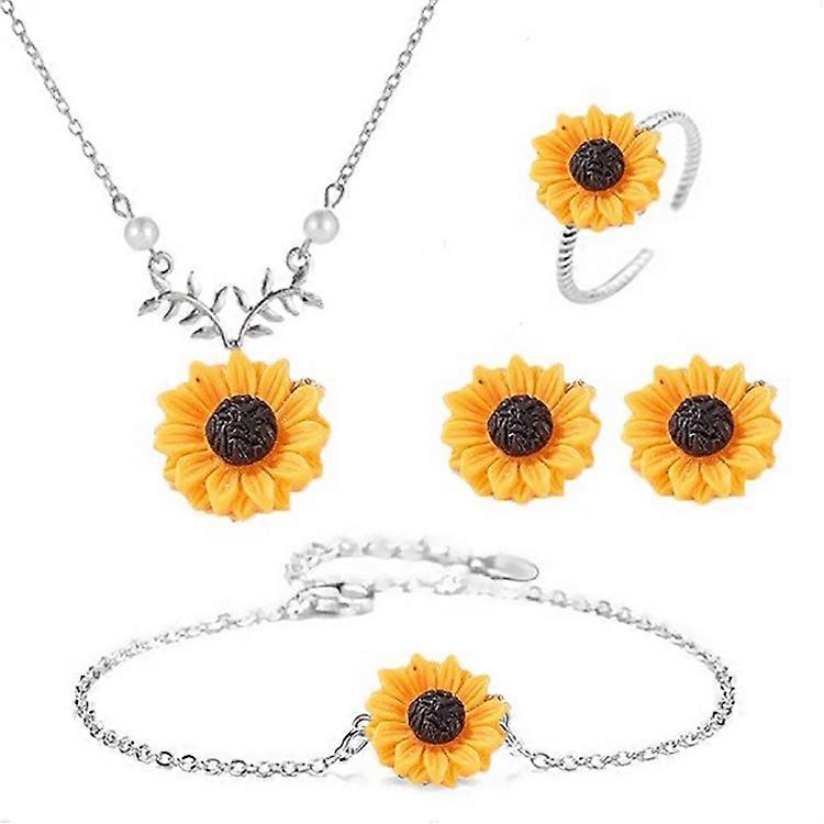 4pcs tournesol pendentif fausse perle chaîne collier tournesol charme bracelet boucles d’oreilles bague pour femmes bijoux accessoires
