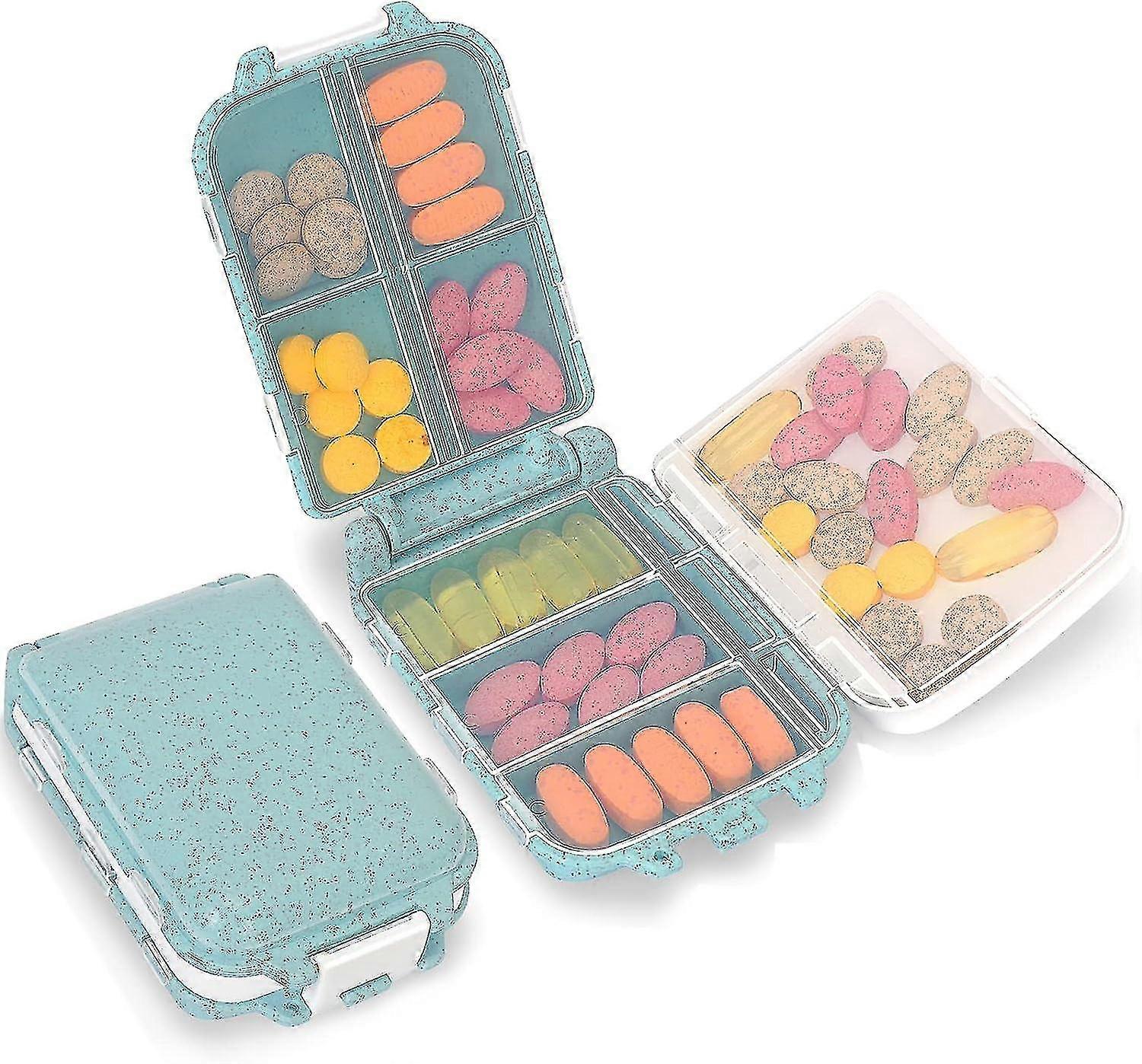 Pill Organizer, Folding Design 8 Compartments Portable Travel Pill Box, Medication Vitamin Container, 2-pack