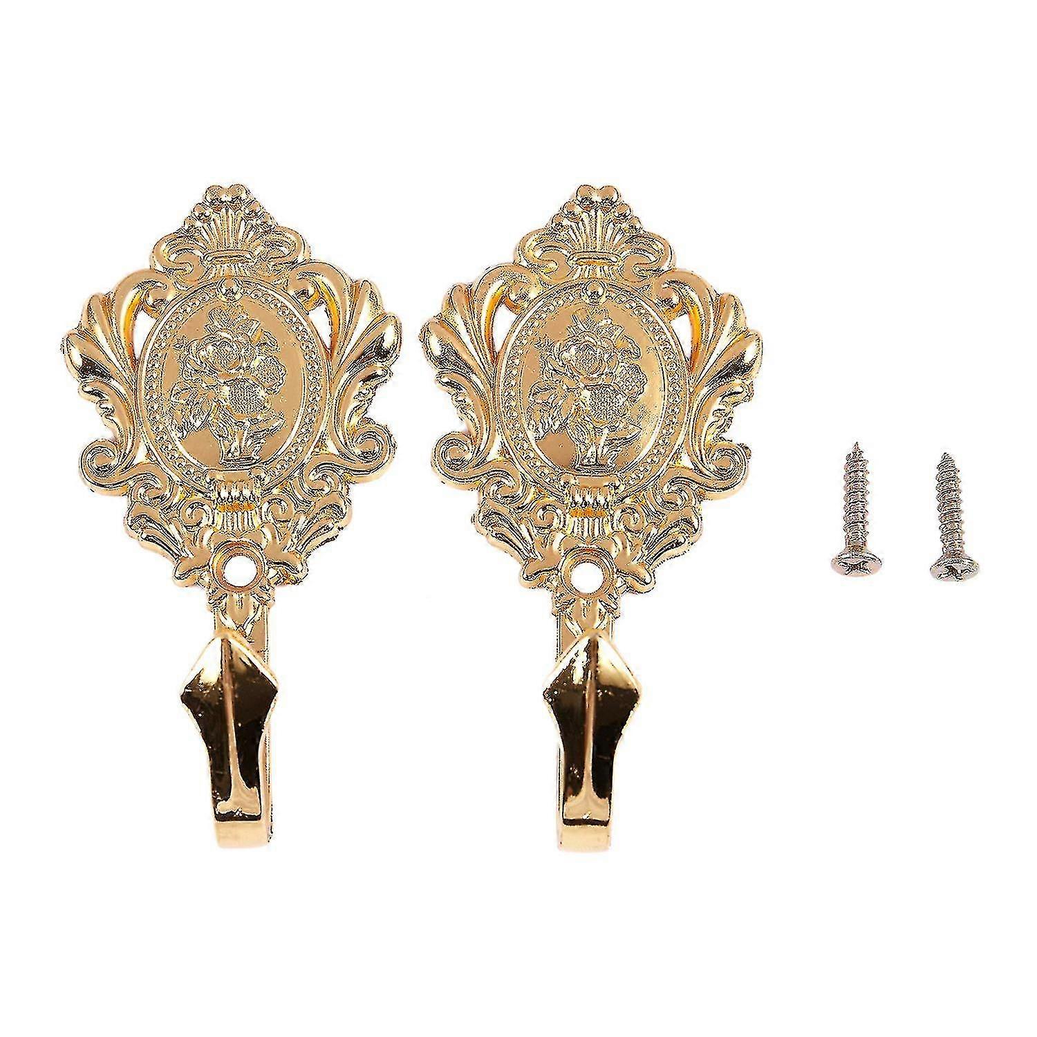 Rose Pattern Alloy Drapery Tieback Hooks 2pcs (gold)