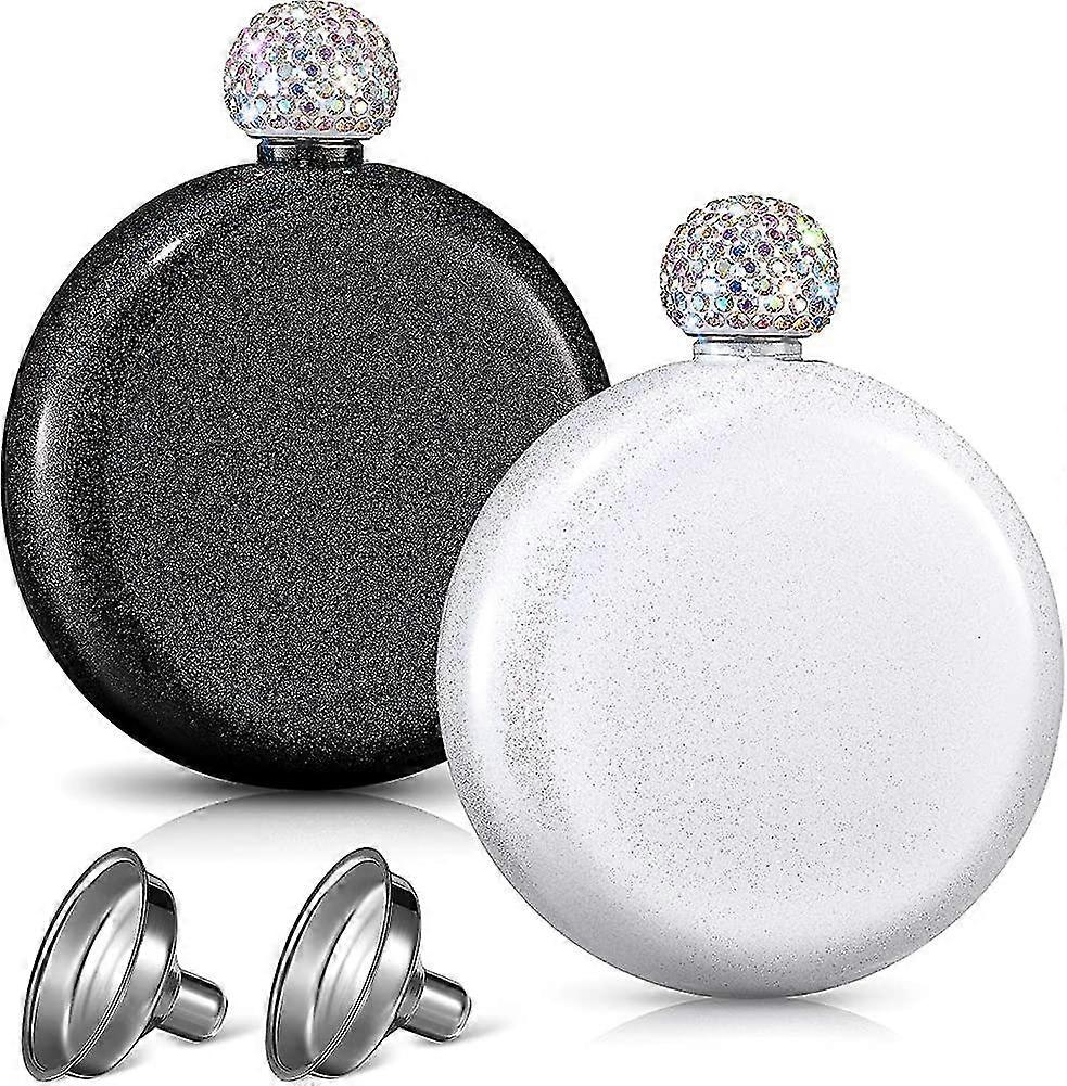 2 Pieces Heilwiy 304 Stainless Steel Wine Liquor Flask Crystal Liquor Hip Flask Glitter Whiskey Gift