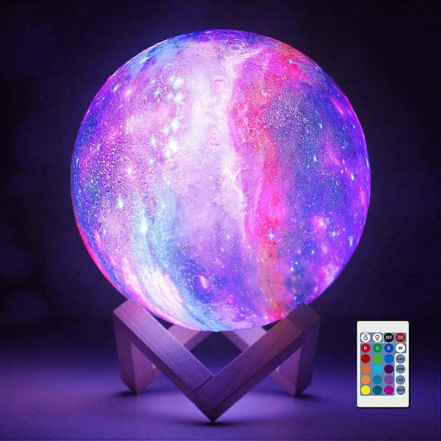 Christmas Gift,Galaxy Light 3D Galaxy Lamp 7.1 inch 16 Colors 3D Printed Moon Lamp Large Lava lamp Moon Light Ball Moon Night Light with Stand Space L
