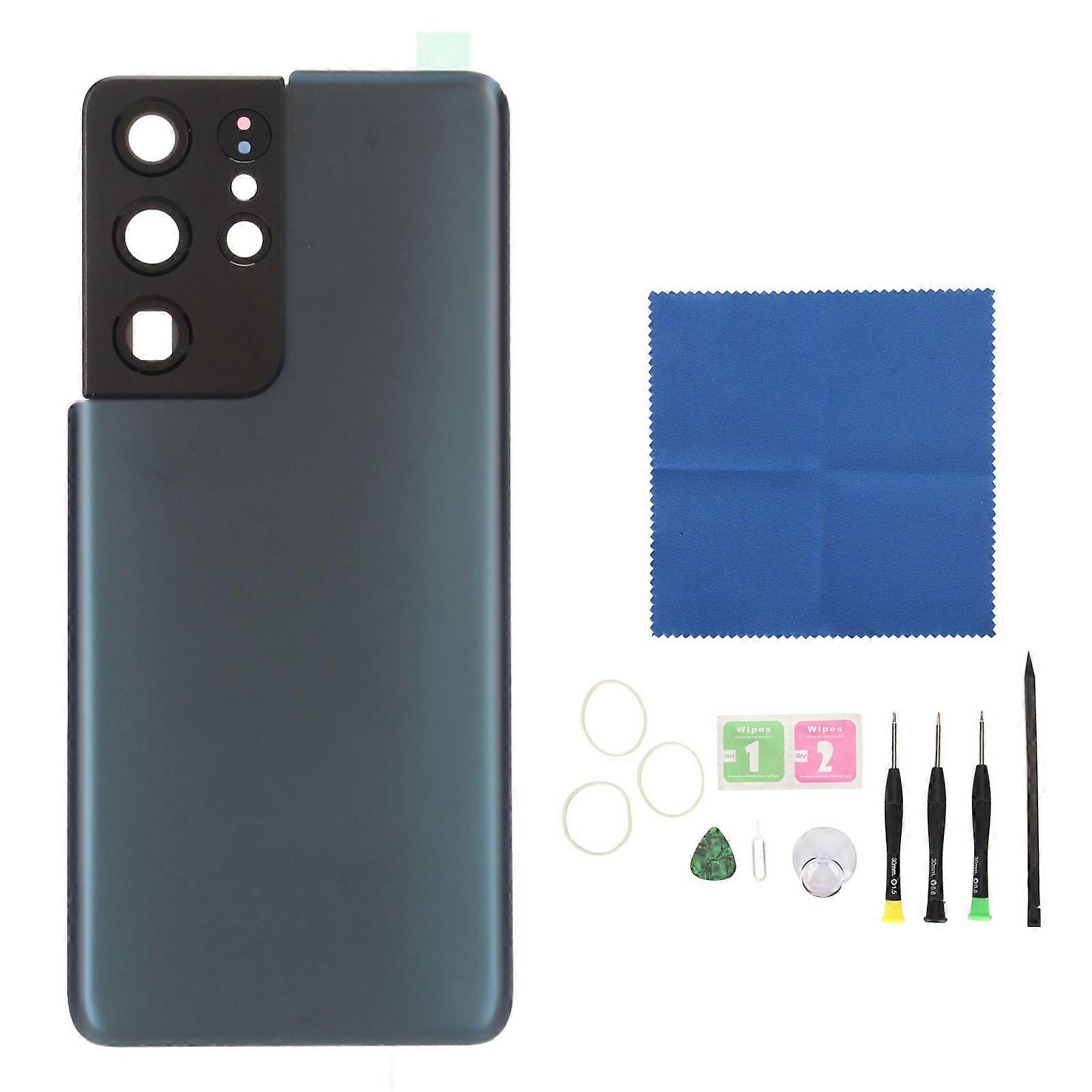 Remplacement du couvercle en verre arrière avec l’objectif de l’appareil photo préinstallé et le remplacement des pièces de ruban adhésif pour Galaxy S21 Ultra Blue