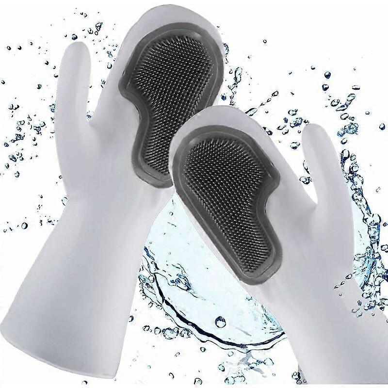 Gants avec Laveur, Gants de Vaisselle, Gants de Nettoyage rutilisables avec Brosse de Nettoyage, Protection des Mains et rsistant la Chaleur, pour Sa