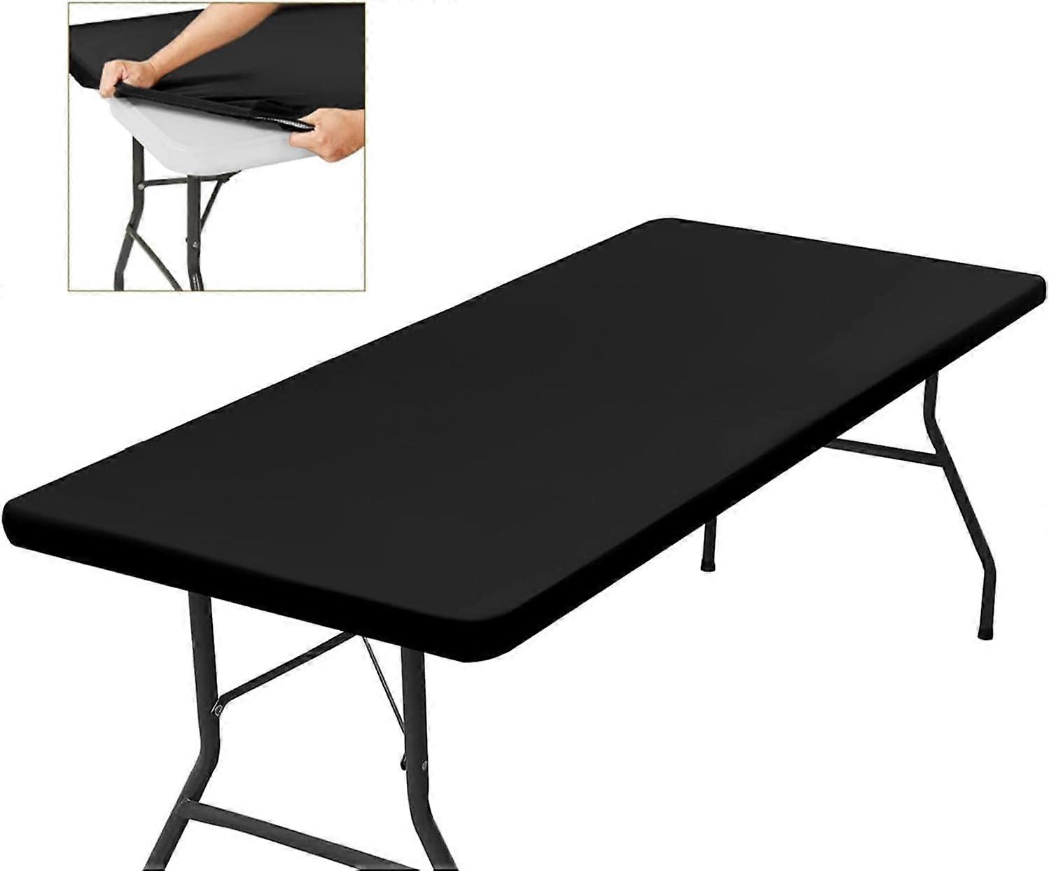Black Fitted Rectangular Tablecloth 182x76, Stretchable, with Elastic, Machine Washable, Water Repellent and Ideal for Garden, Outdoor, Elegant Desig