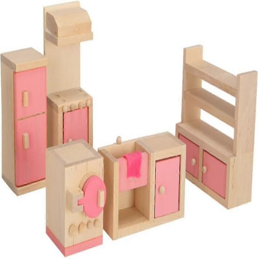 Trä dockhus möbler set