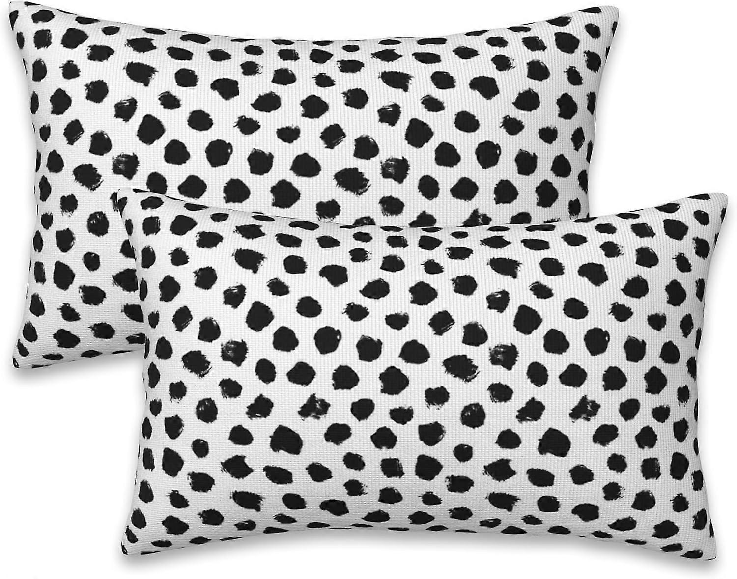 Conjunto de 2 Capas de Almofada de Bolinhas Branco e Preto 20x12 Polegadas Capa de Almofada Decorativa Moderna para Casa de Fazenda