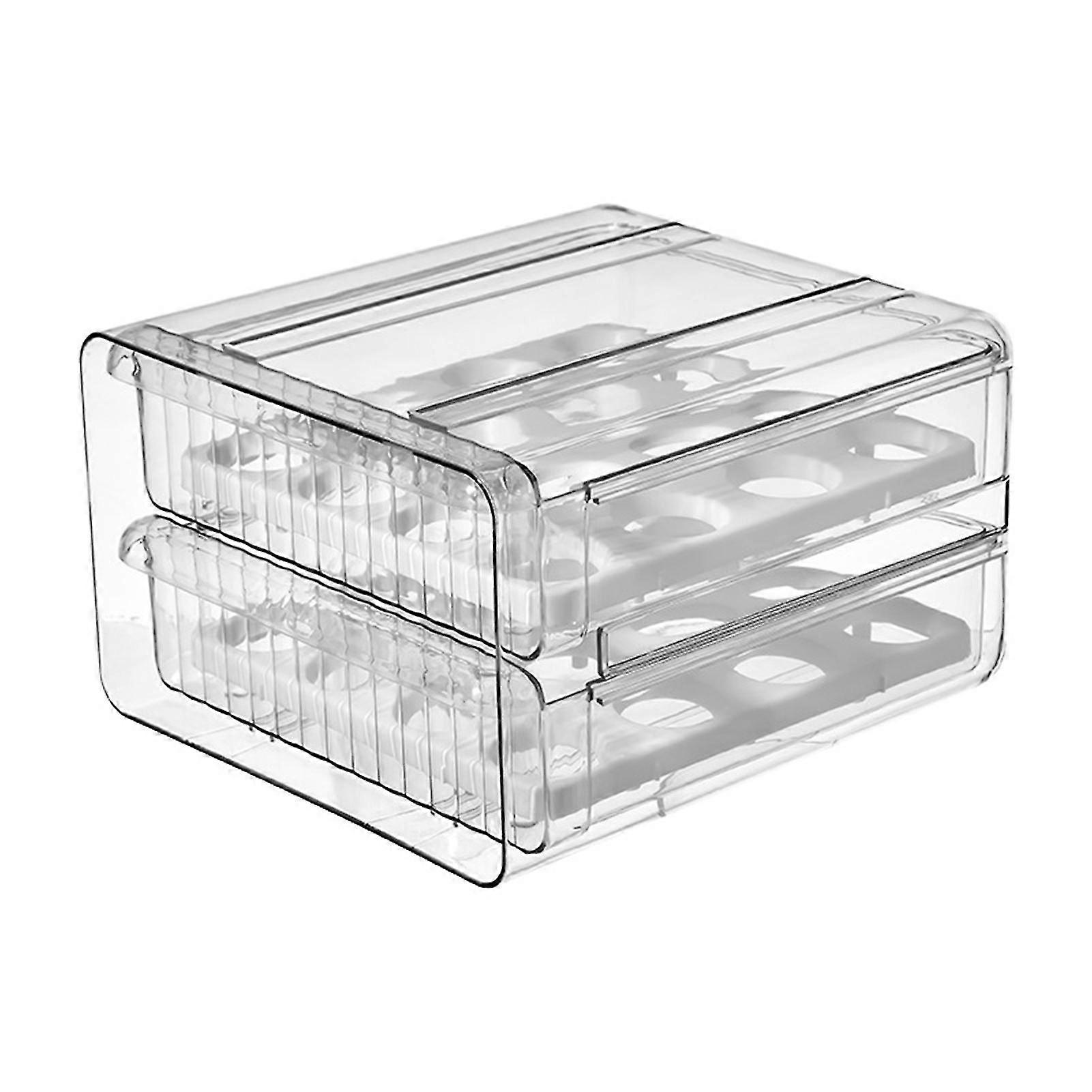 Egg Storage Box Pull-out Type Double Layers Transparent Drawer Style Refrigerator Organizer Case With Egg Dropper Daily Use